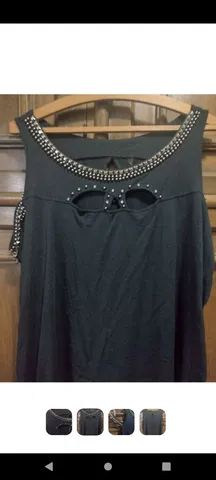Blusa Preta Viscose e Rebites