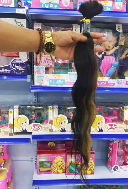 Cabelo Humano 65cm 84g 10,00 Preto Leve Ondulado, Não Virgem - Foto 3
