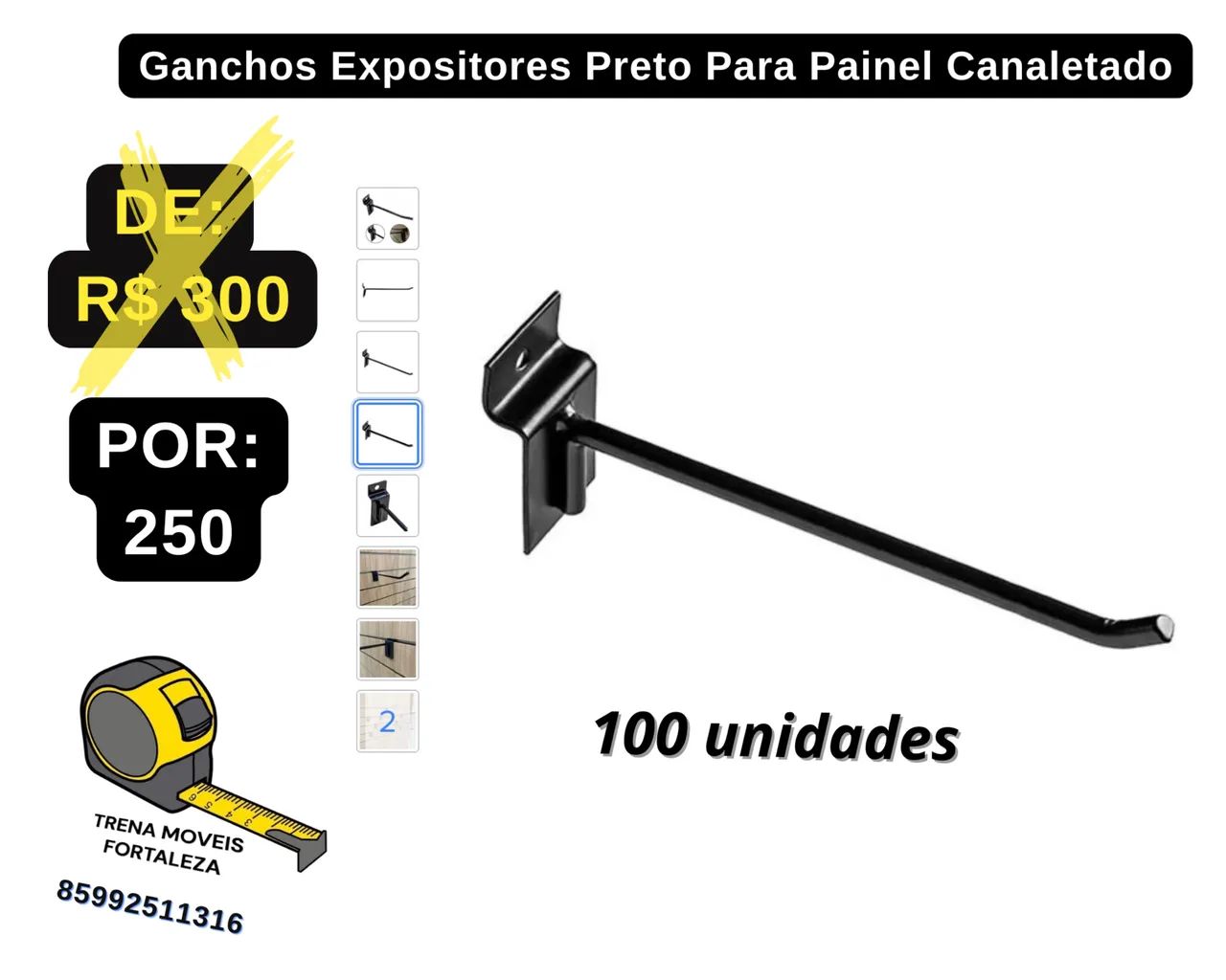 Gancho para painel canaletado preto 15cm - Foto 2