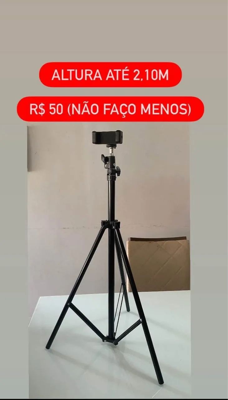 Tripé 2,10m + suporte para celular NOVO NA CAIXA 