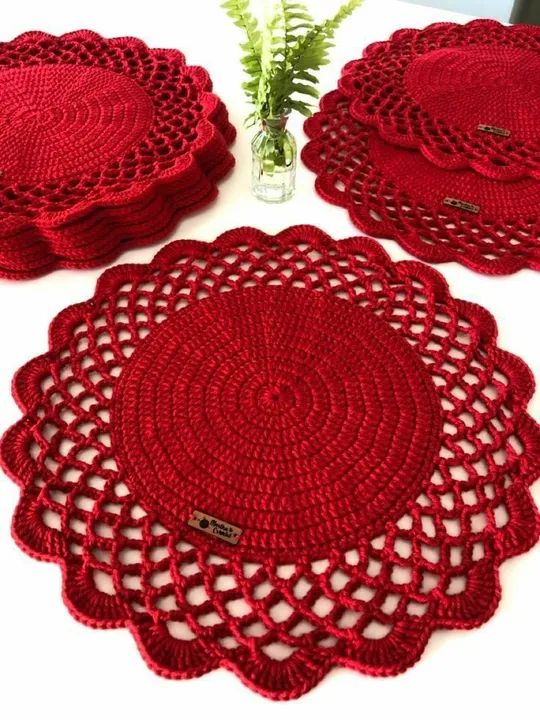 Jogo Americano Crochê Vermelho - 4 Peças