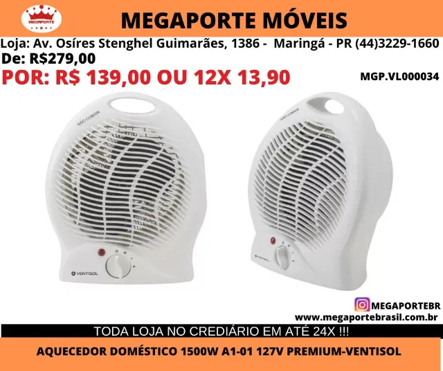 Aquecedor de Ar Termo Ventisol 1500W 127V