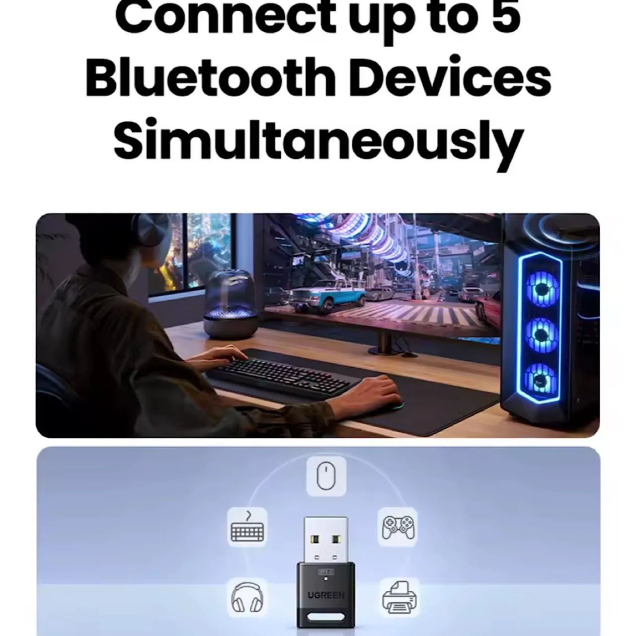 Bluetooth Ugreen 6.0 Computador Pc Windows Notebook. Sem Fio. Adaptador Usb - Foto 2