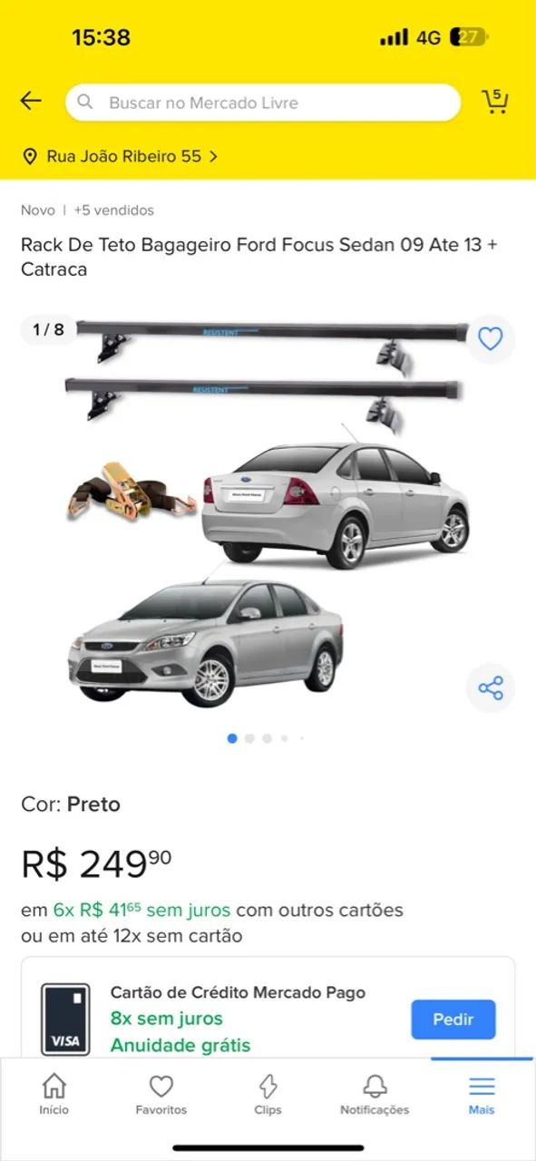 Rack de Teto para Ford Focus Sedan 09 a 13