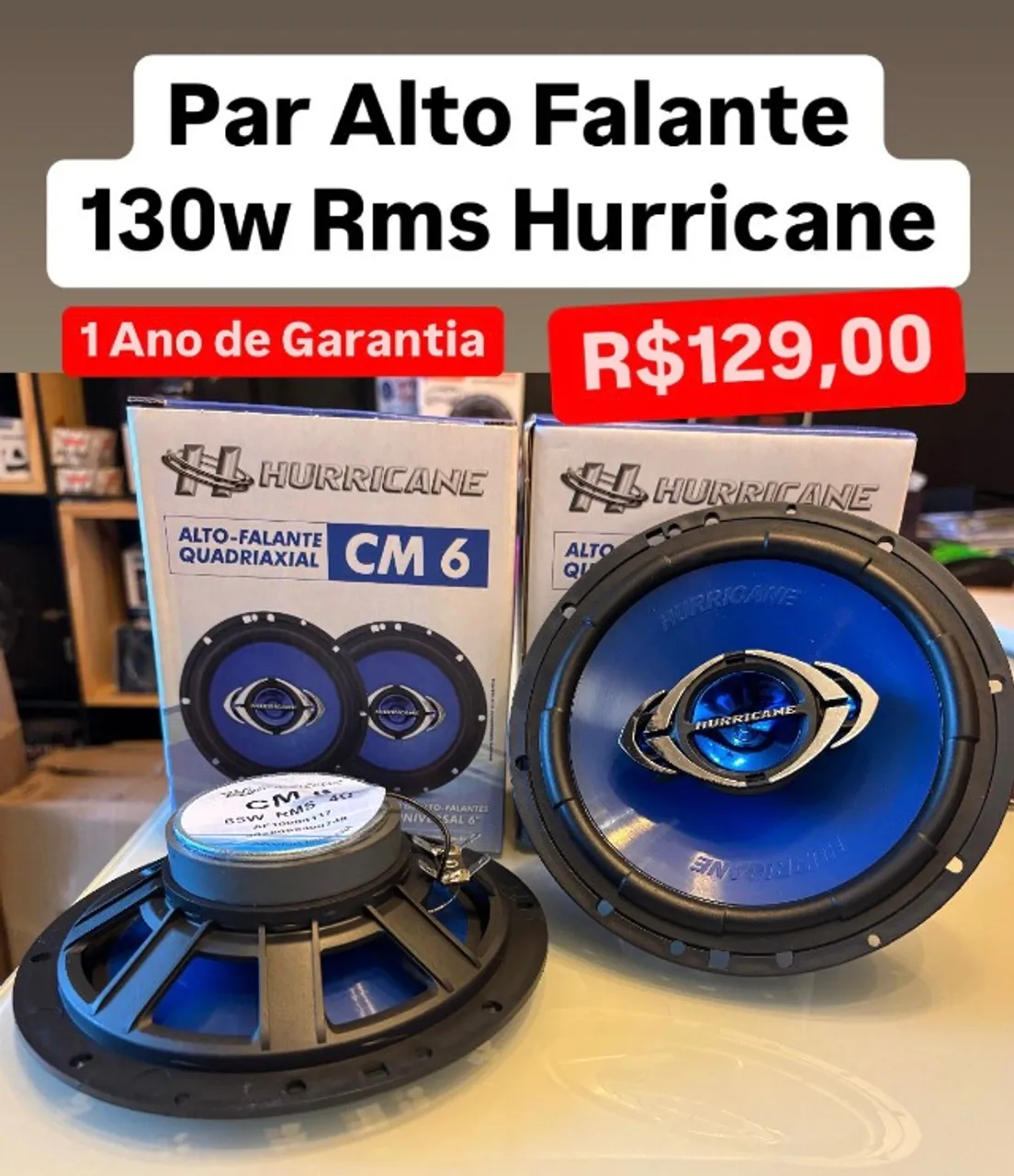 Par Alto Falante Hurricane 6 Polegadas 130w Rms veicular Carro Par Fone Porta