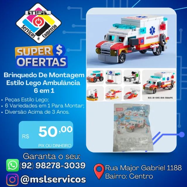 Brinquedo de Montagem Estilo Lego - Ambulância 6 em 1 | Diversão e Criatividade!