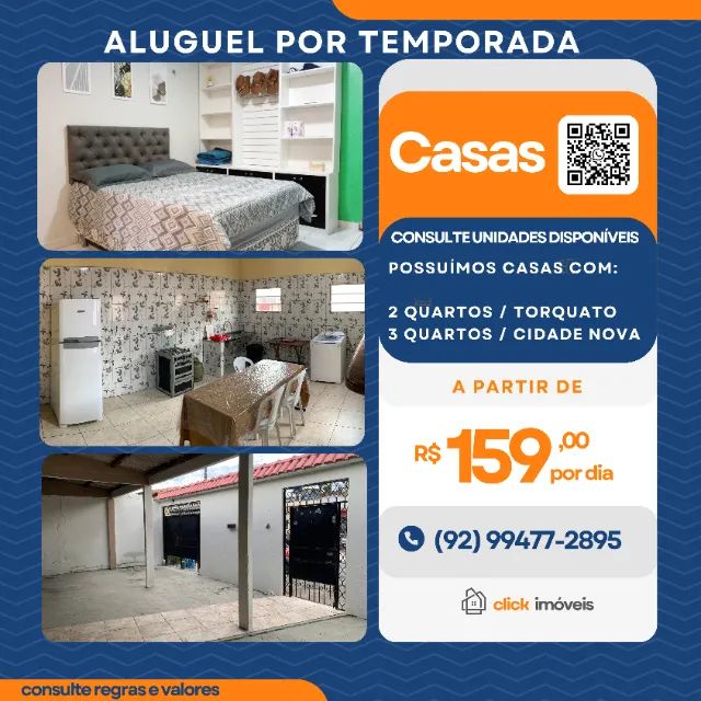 Locação de Casa por temporada Manaus, casas com 2 e 3 quartos (Consulte)