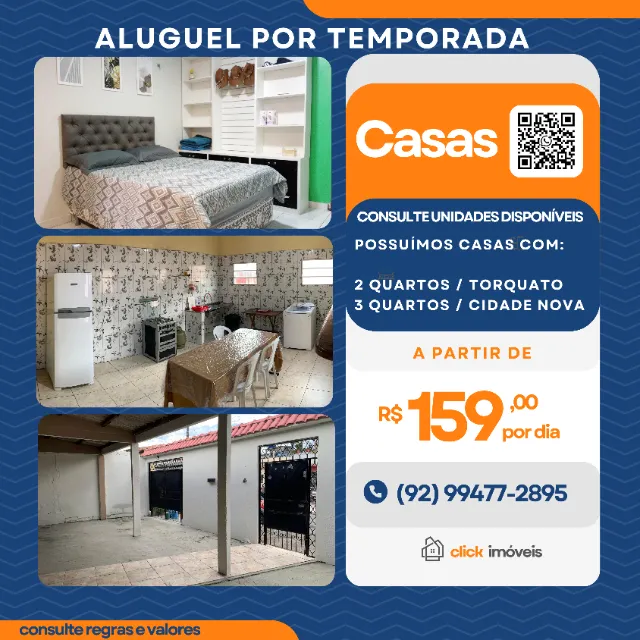 Locação de Casa por temporada Manaus, casas com 2 e 3 quartos (Consulte)