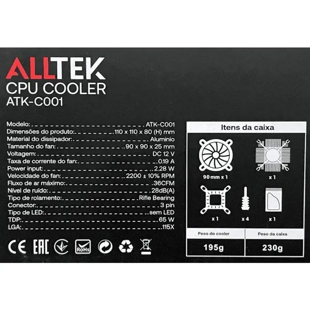 Air Cooler Para Processador Alltek, 90mm, Tdp 65w, Preto - Foto 5
