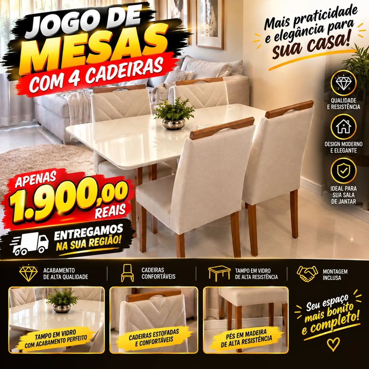 JOGOS DE MESAS COM 4 CADEIRAS 