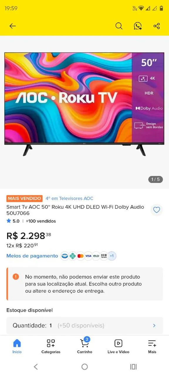 SMART TV 50 POLEGADAS 4K SEMI NOVA ATE COM OS PLASTICOS ENVOLTA