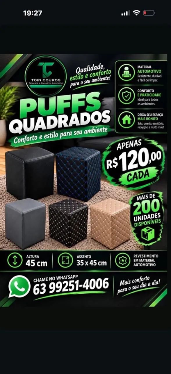 Puffs preço de custo 