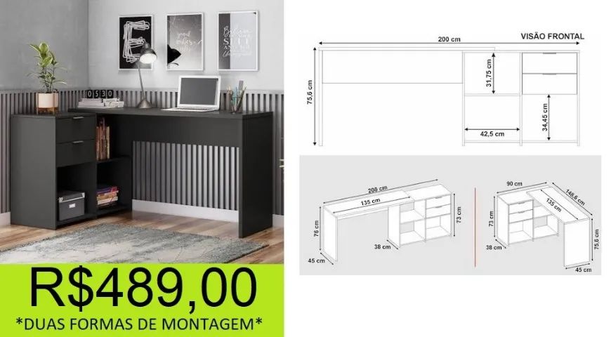 escrivaninha - duas formas de montagem - compre e retire hoje mesmo  - Foto 2