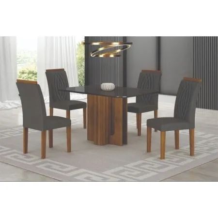 Mesa Sofia Vidro Chumbo C/ 4 Cad - Freijo/chumbo