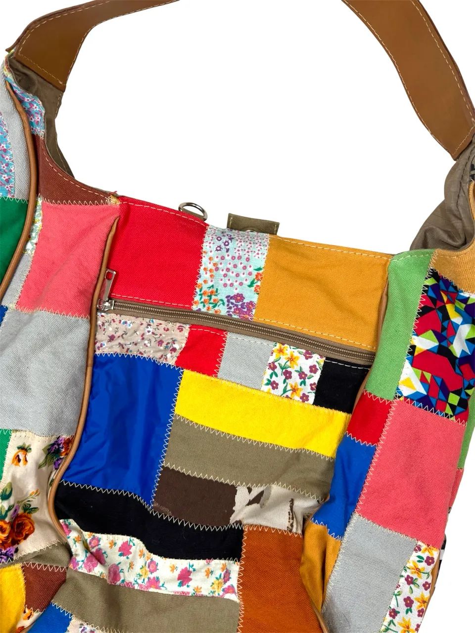Bolsa Bucket Dupla Face Colorida Patchwork Grande - Foto 4