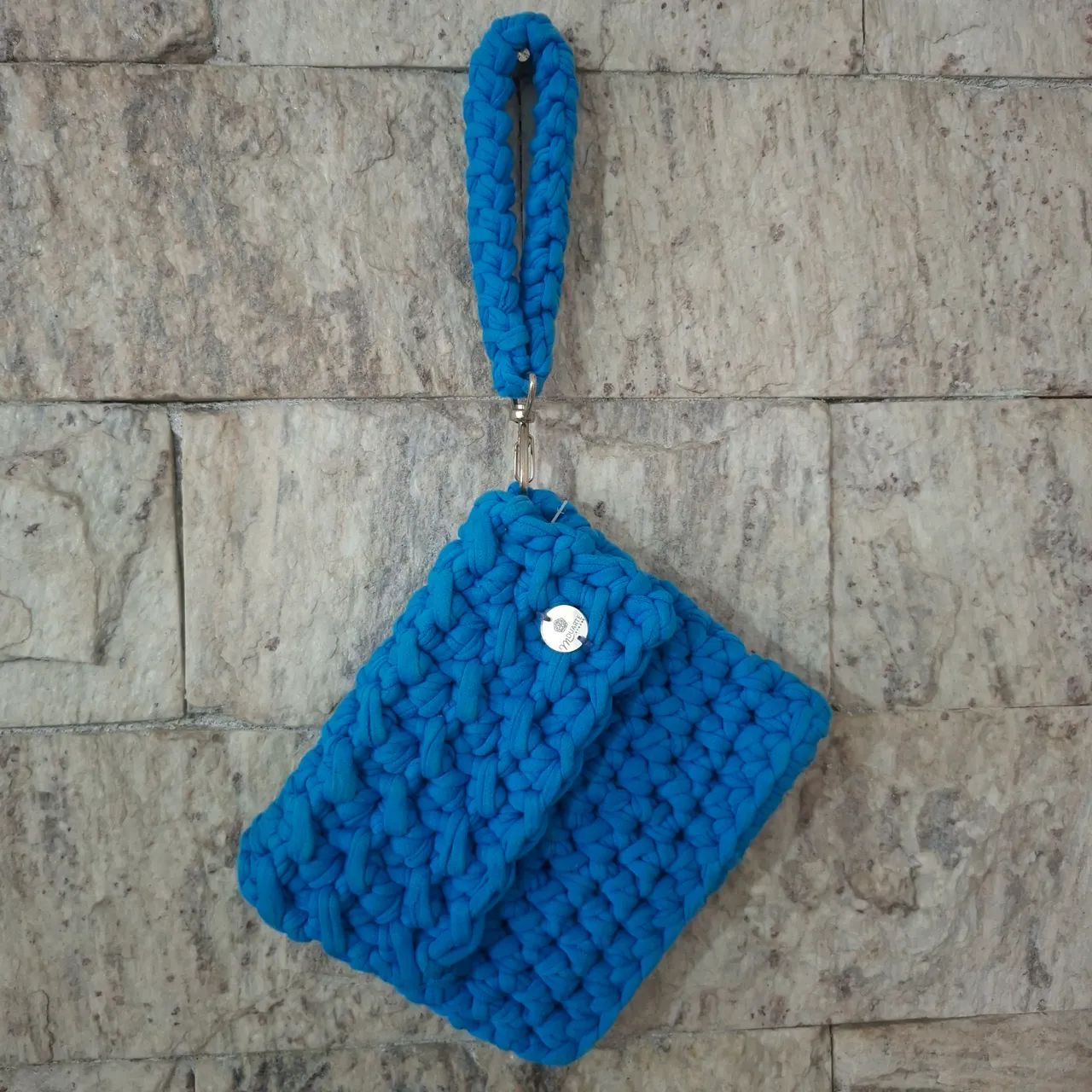 Bolsa Macramé Crochê Azul + Brinde 