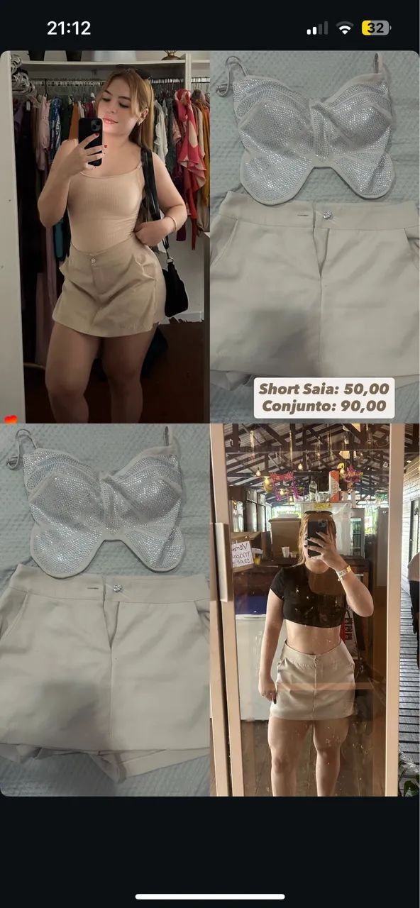 Conjunto short e saia e top