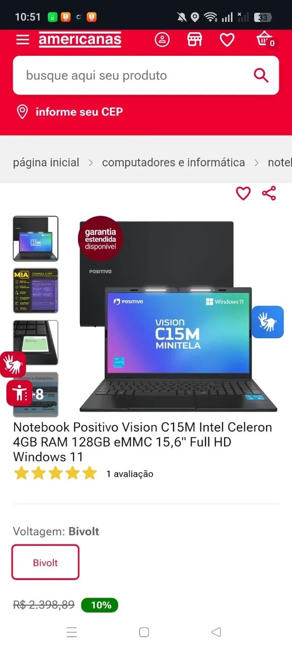 Notebook positivo vision c15