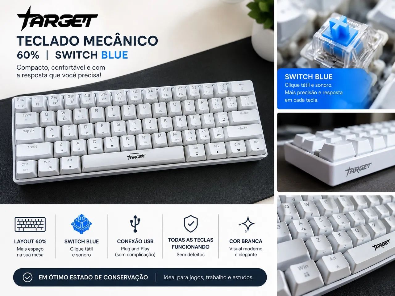 Teclado mecânico switch azul