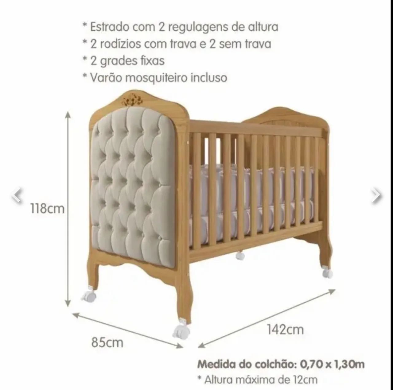 Berço Mini Cama Com Capitonê Alegria Espresso Móveis Nature Nature - Foto 4