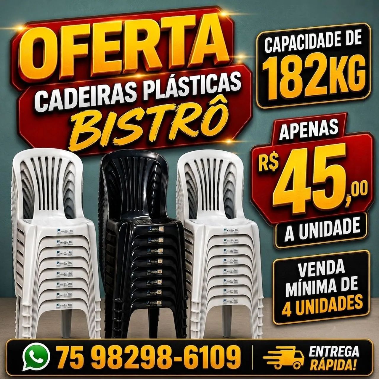 Cadeiras plásticas bistrô Sauípe - Oferta - Unidade: