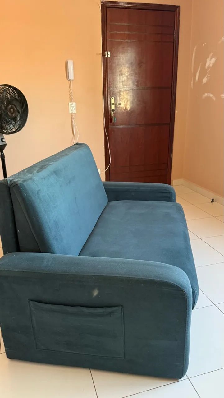 Sofá-Cama 1,20m com Baú - Azul - Foto 2