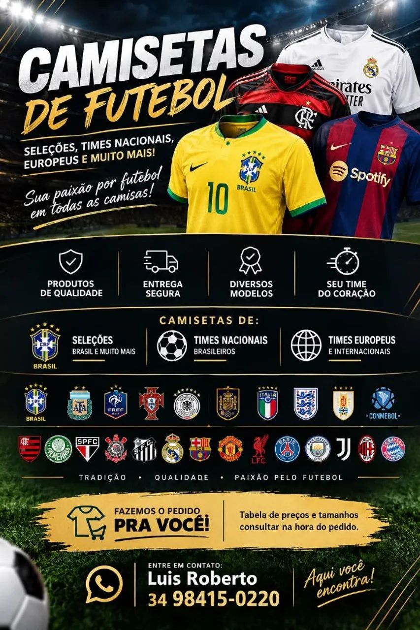Vende-se camisetas de times
