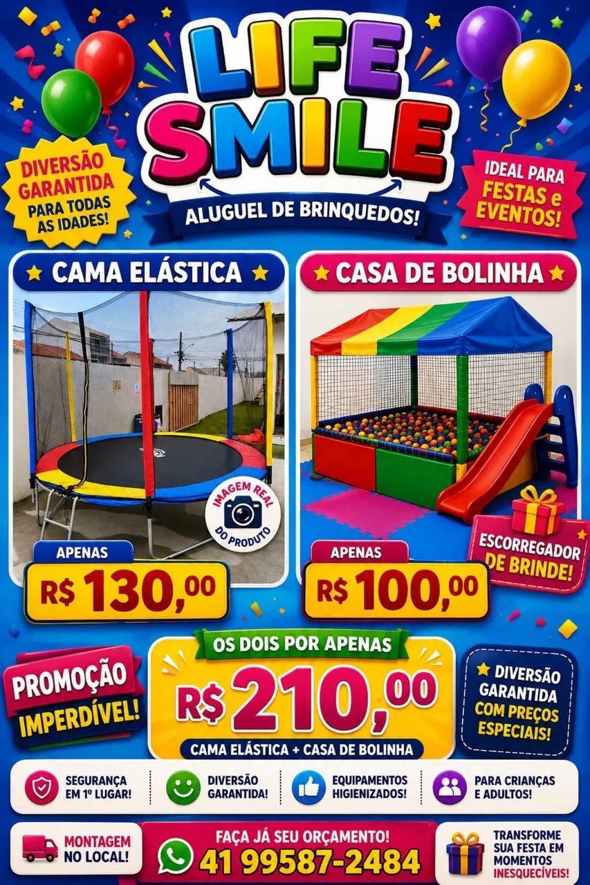 Aluguel de cama elástica e piscina de bolinhas 