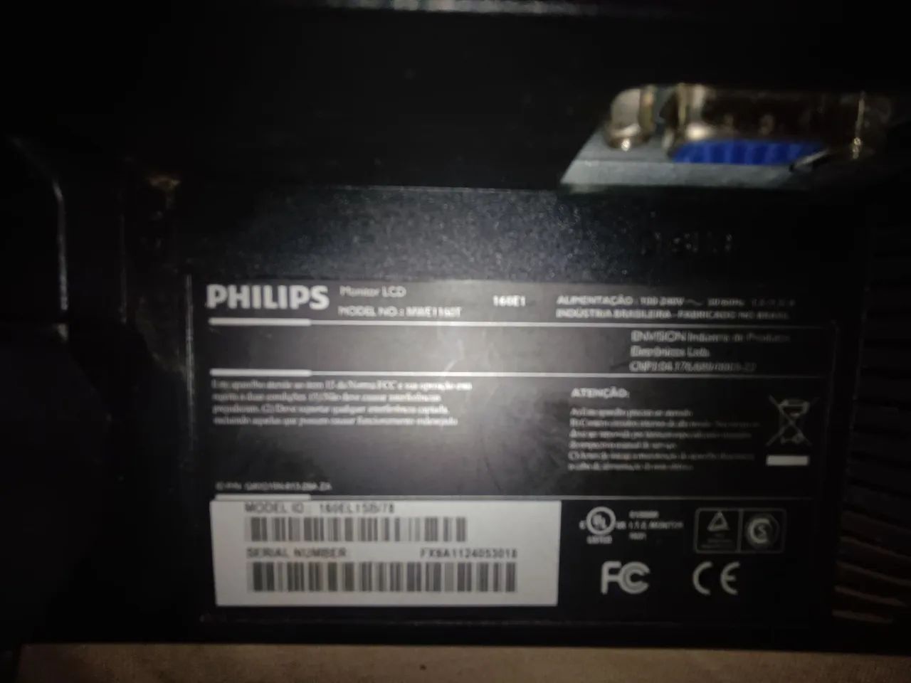 Monitor Philips 16" HD VGA | Ótimo Estado | Funcionando 100%