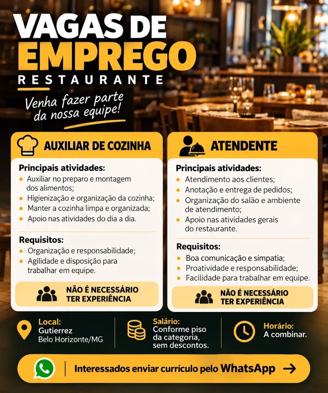 Vagas De emprego restaurante 