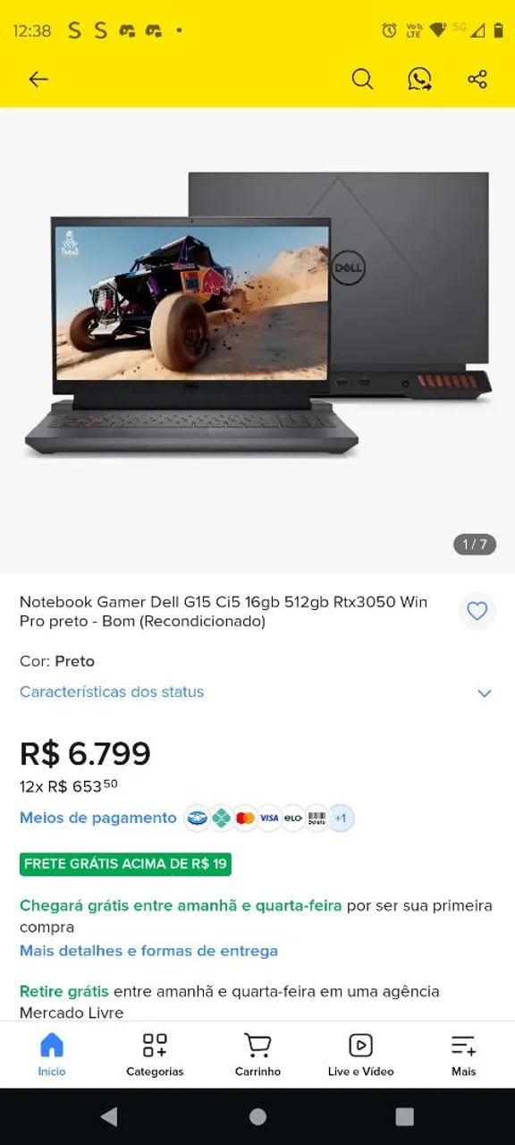 Notebook Dell g15 rtx 3050