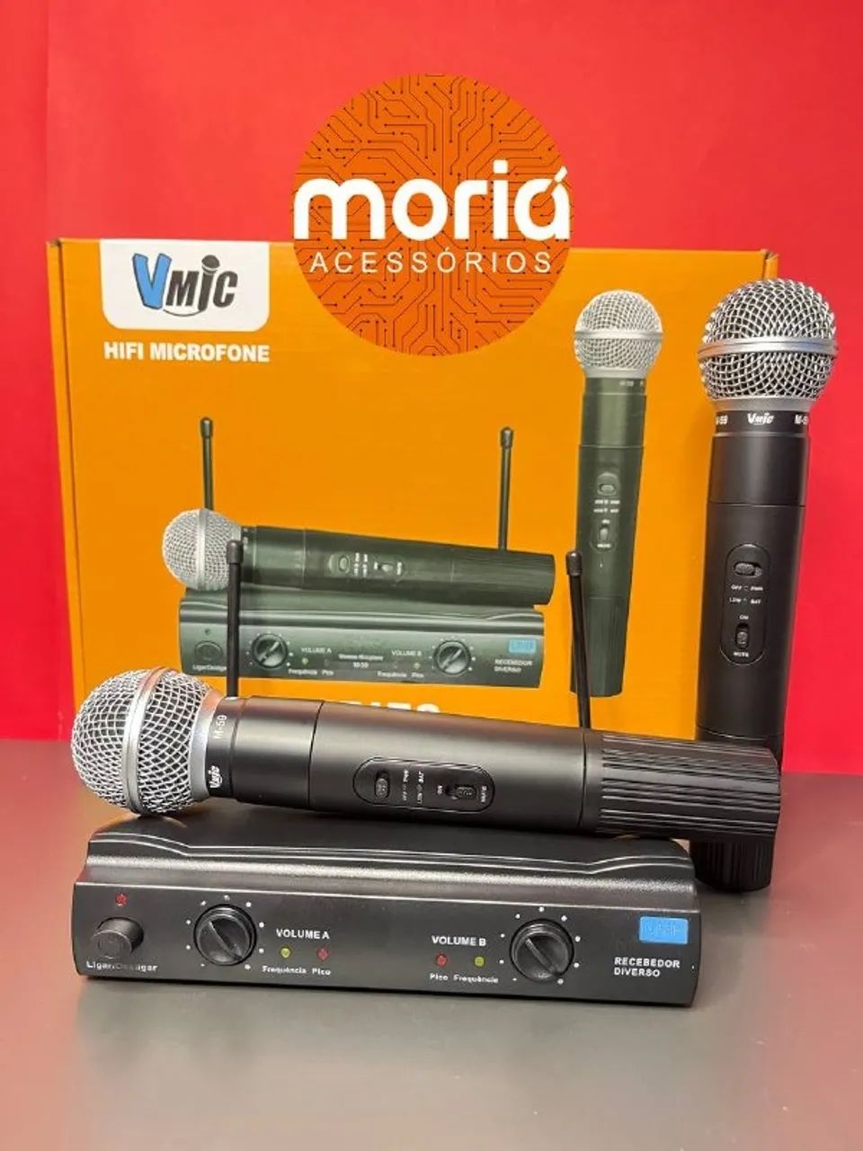 Kit Microfone Dinâmico Sem Fio M-58 Omnidirecional 2 Unidades Preto - Foto 2