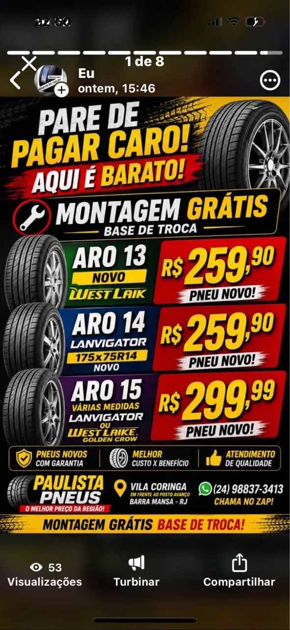 Pneus novoa apartir 259$