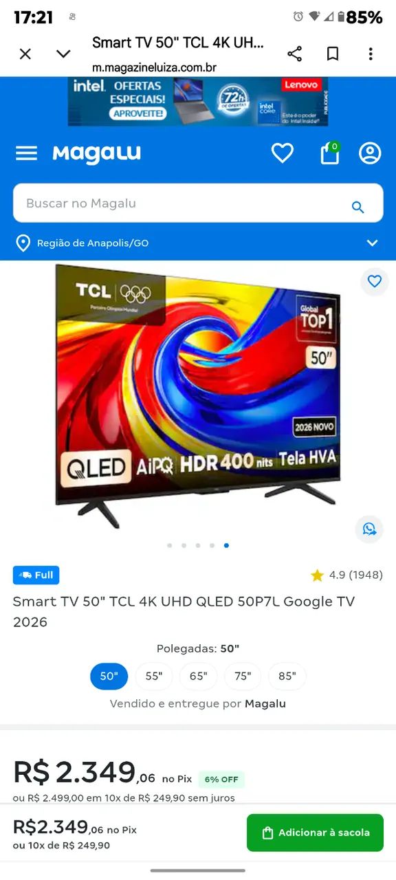 TV tcl qled 50 polegadas nova na garantia