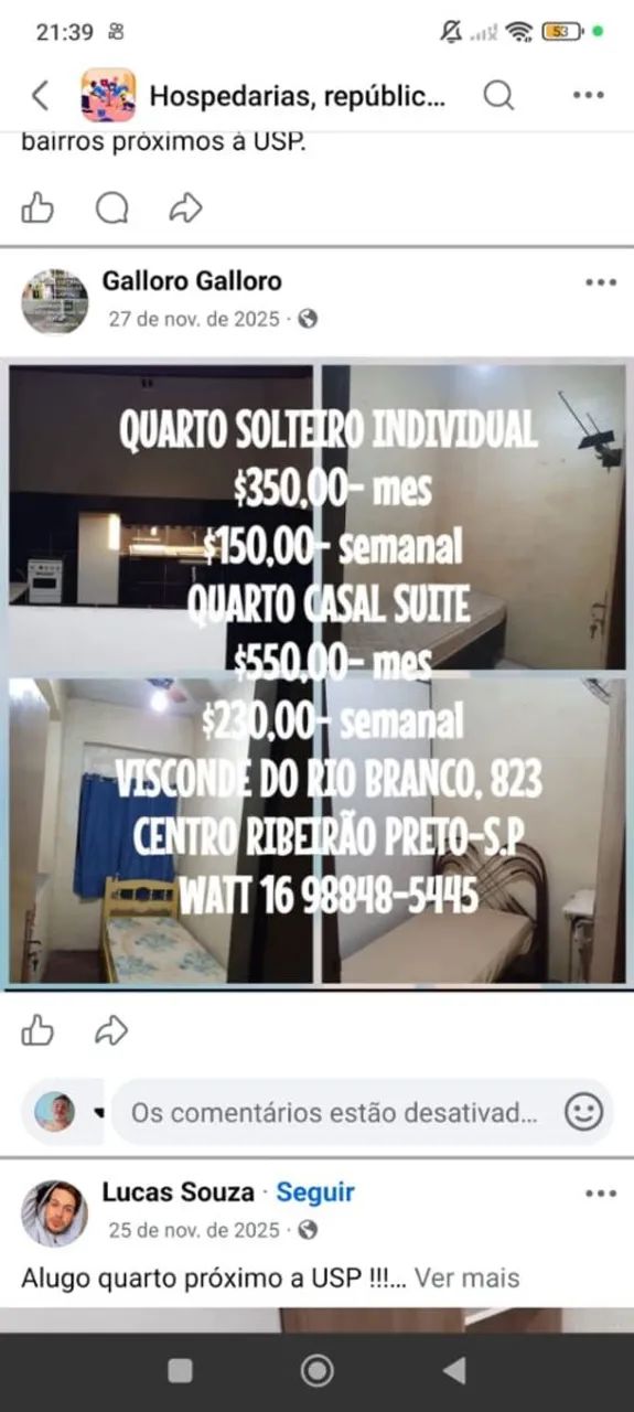 Quarto solteiro individual 