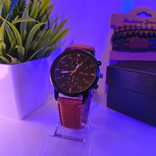 Relógio Masculino Shaarms® Couro Classic Black C/ Caixinha - Foto 2