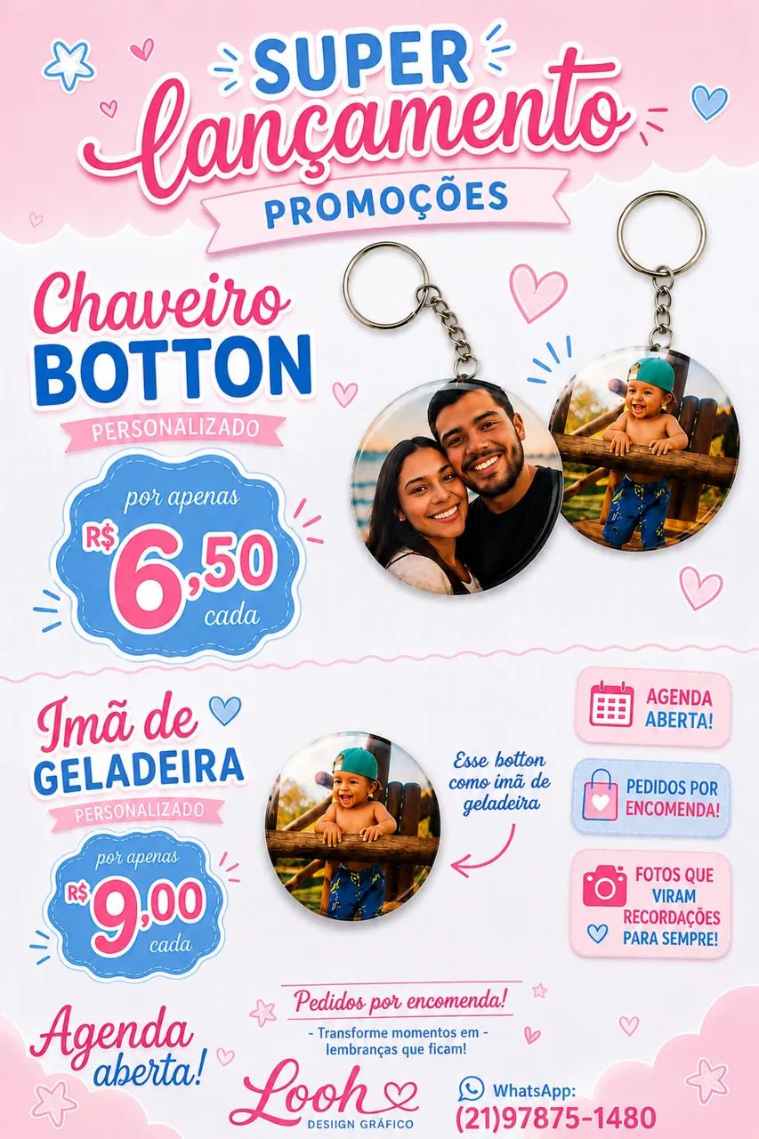 Chaveiros bottons personalizados com foto 
