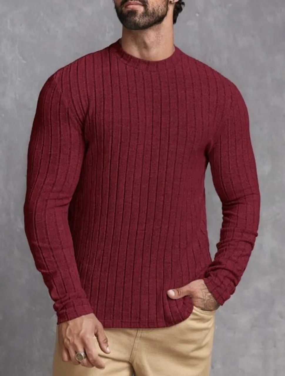 Camiseta com Nervuras Vinho Manfinity
