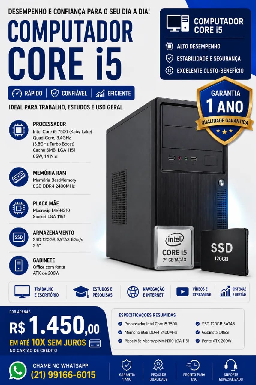 computador core i5 setima geração ssd 120 GB 8 GB RAM