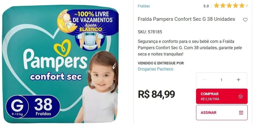 Fraudas Pampers G 38 und cada pacote
