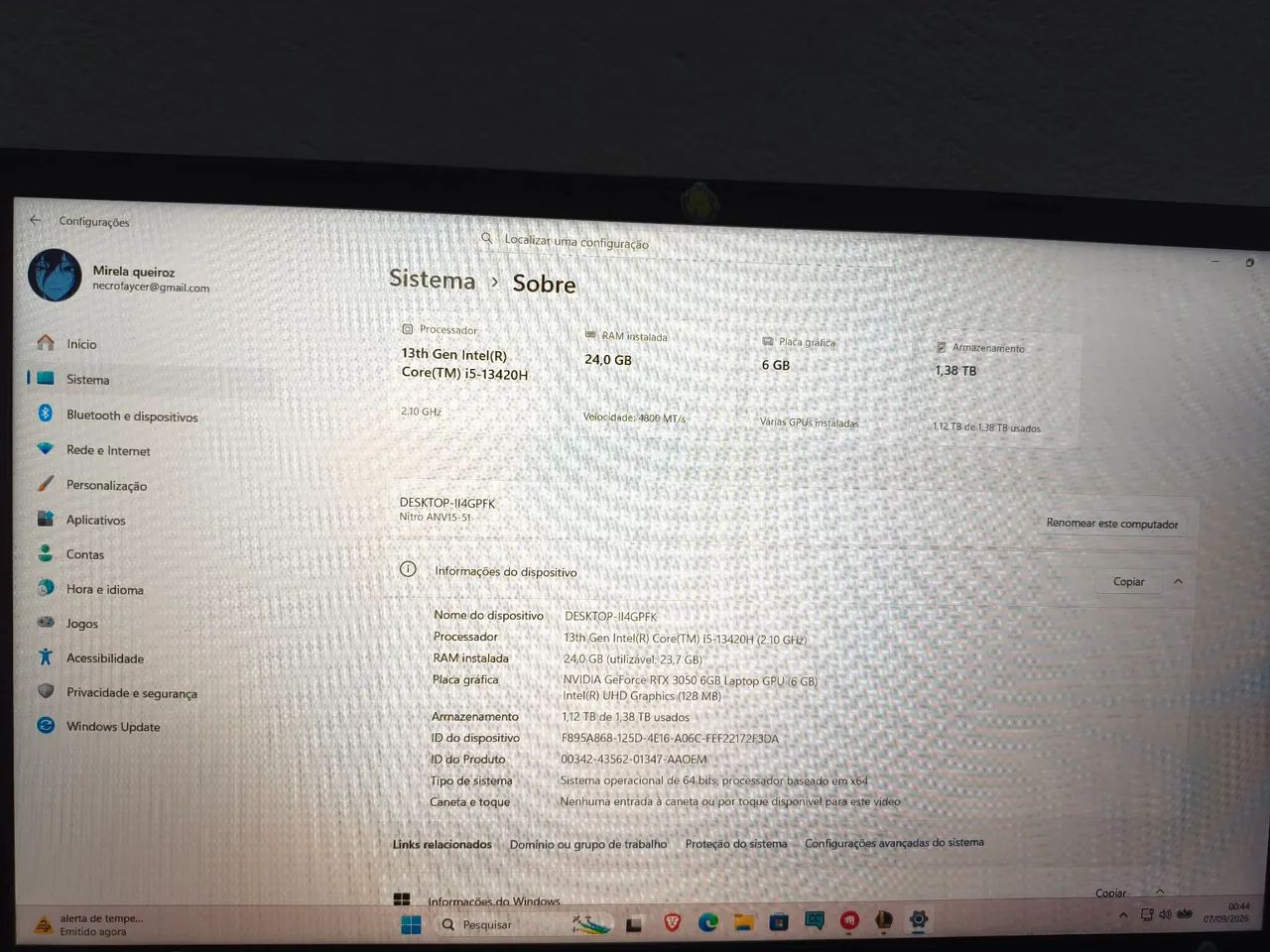 Vendo Acer nitro v15 com upgrades. Preço fixo. - Foto 2