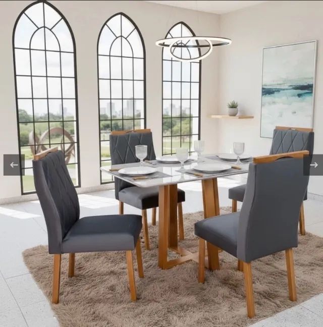 Conjunto de Jantar Essenza 120 com 4 Cadeiras Veludo Cinza