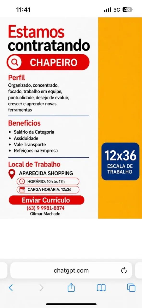 Estamos contratando chapeiro