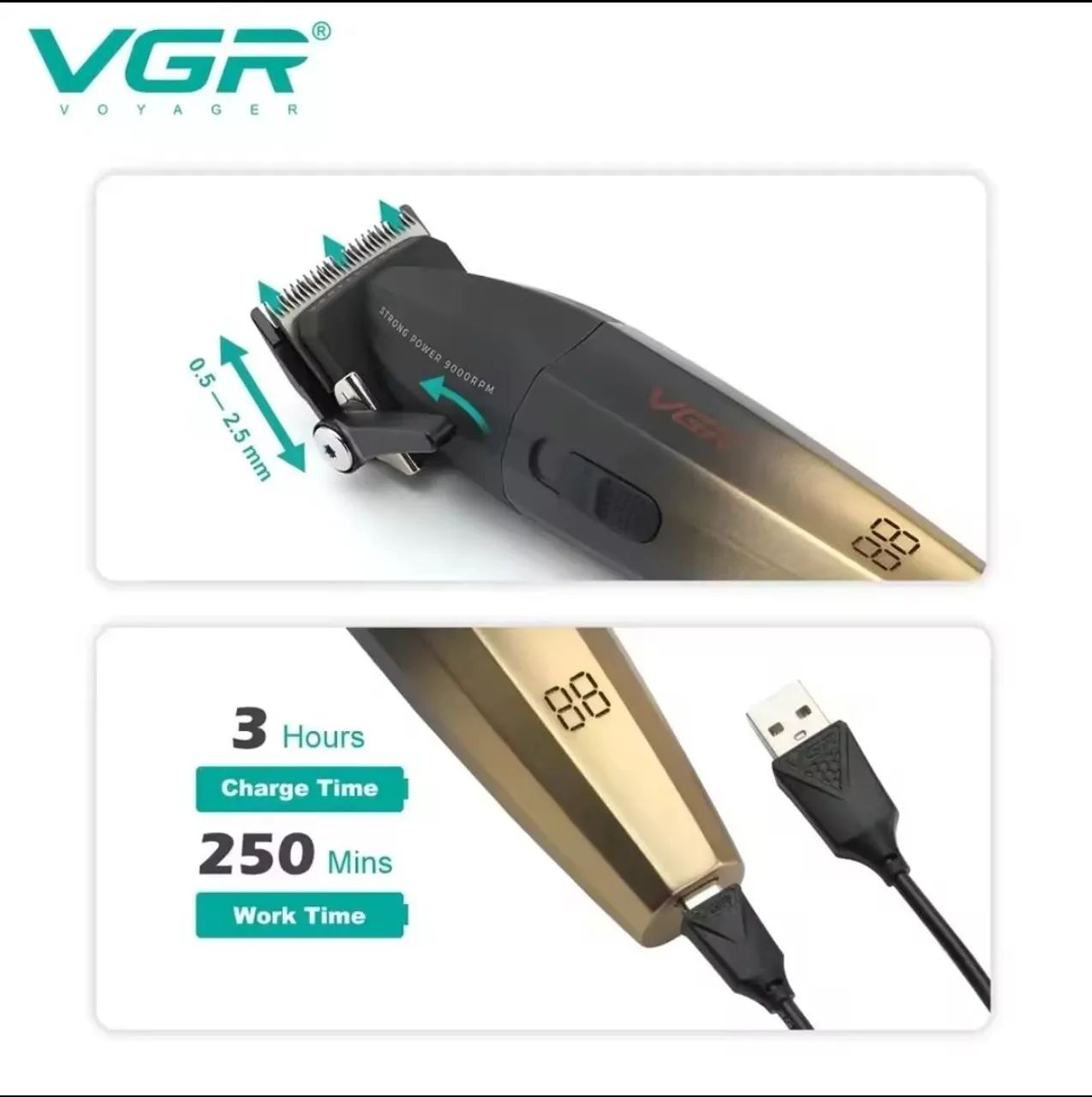 Máquina de Cortar Cabelo Profissional VGR profissional para barbeiros V-003<br> - Foto 6