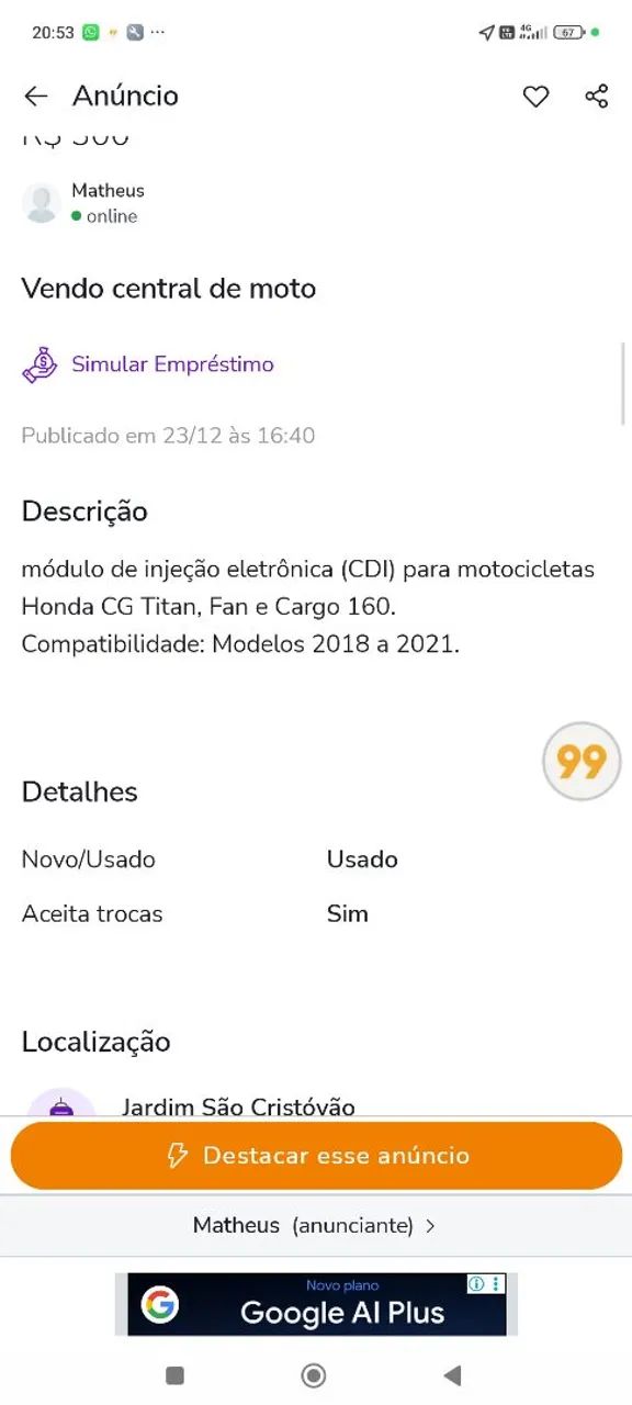 Vendo central de moto  - Foto 2