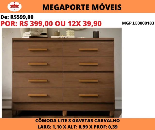 Cômoda Lite 8 Gavetas 1,10 - Foto 2