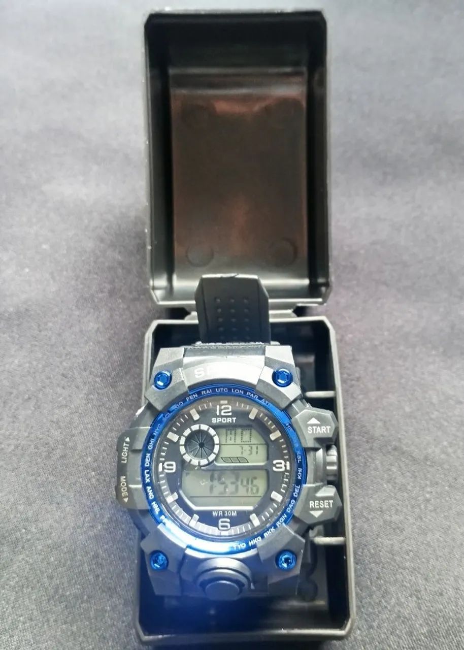 Relógio Digital Masculino com Detalhe Azul  - Foto 5