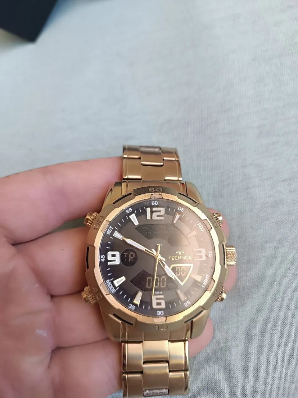 Relógio Technos Original Masculino Anadigi Dourado - com Caixa - Foto 6