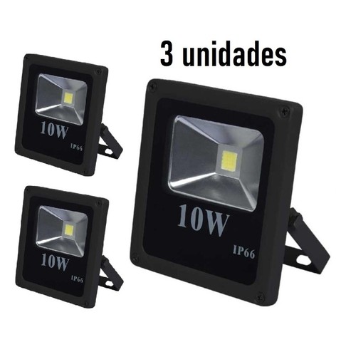Kit 3 Refletor 10w Led Slim Externo Branco Frio Jardim Fachada
