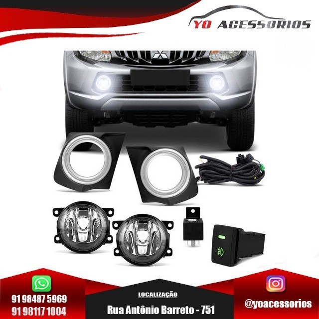 Kit Farol Milha L200 Triton Sport 2018 19 Moldura Aro Cinza